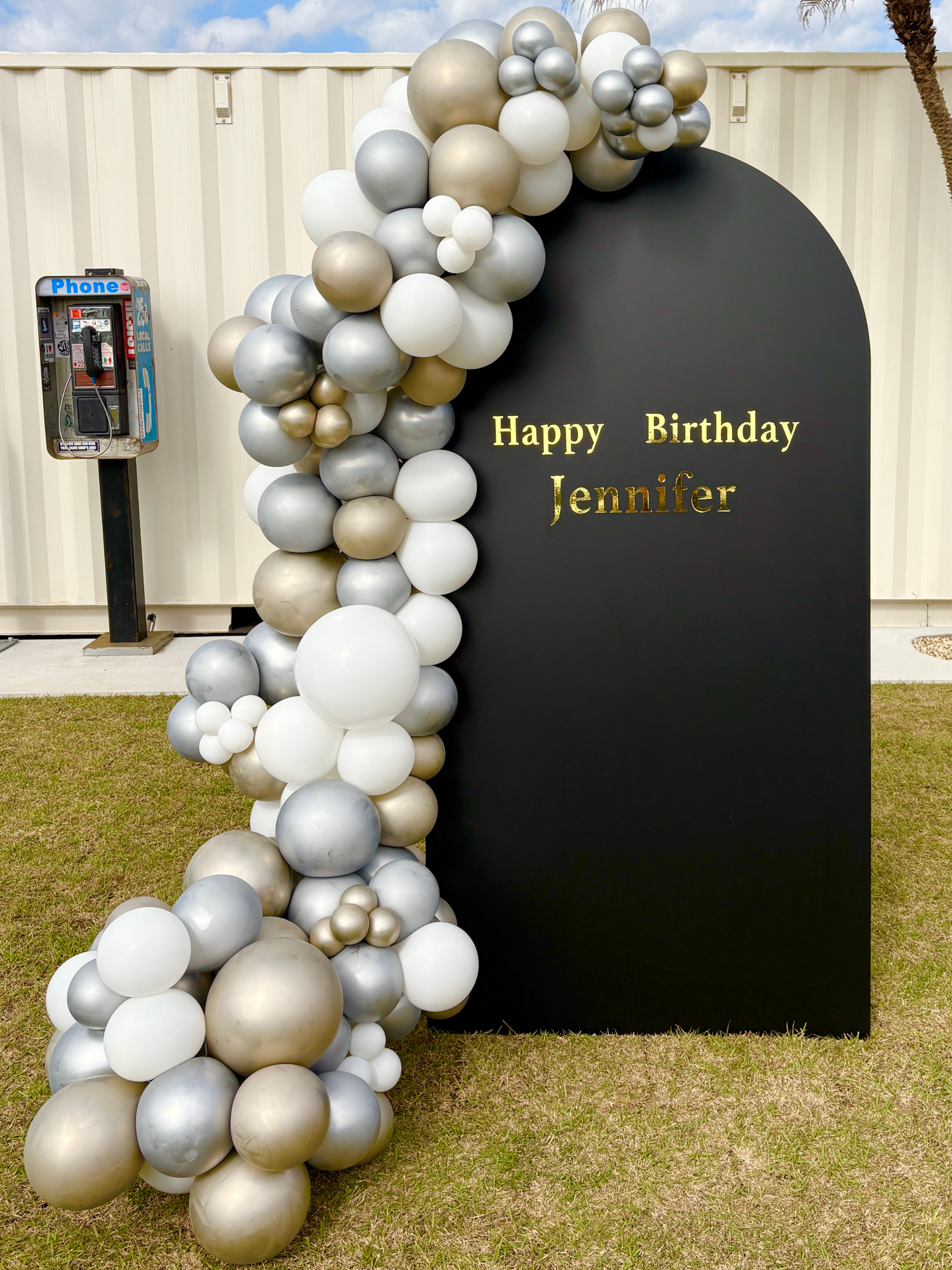 バックドロップ＋バルーンガーランド (ゴールド/ホワイト)