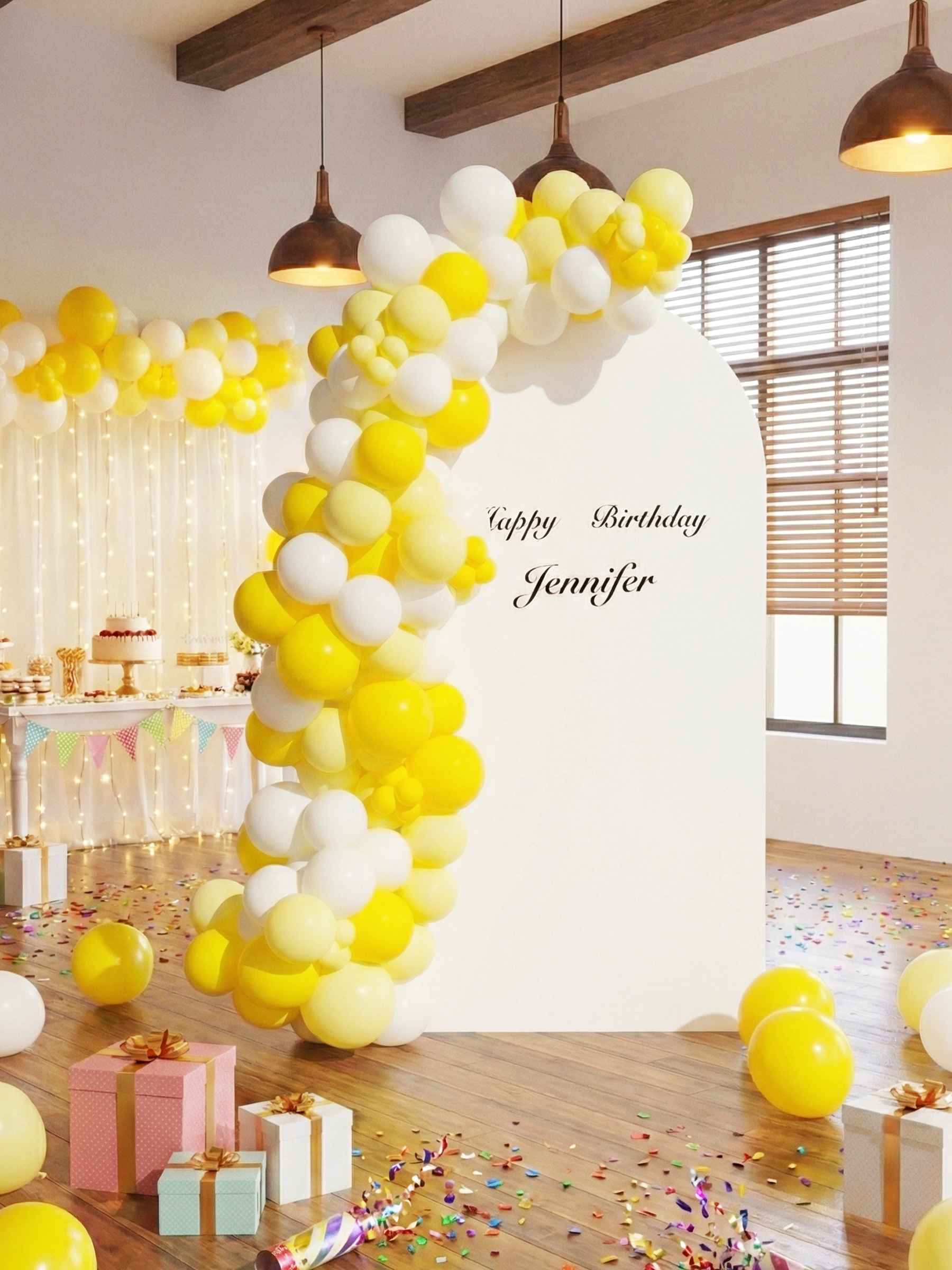 バックドロップ＋バルーンガーランド (マカロンイエロー)
